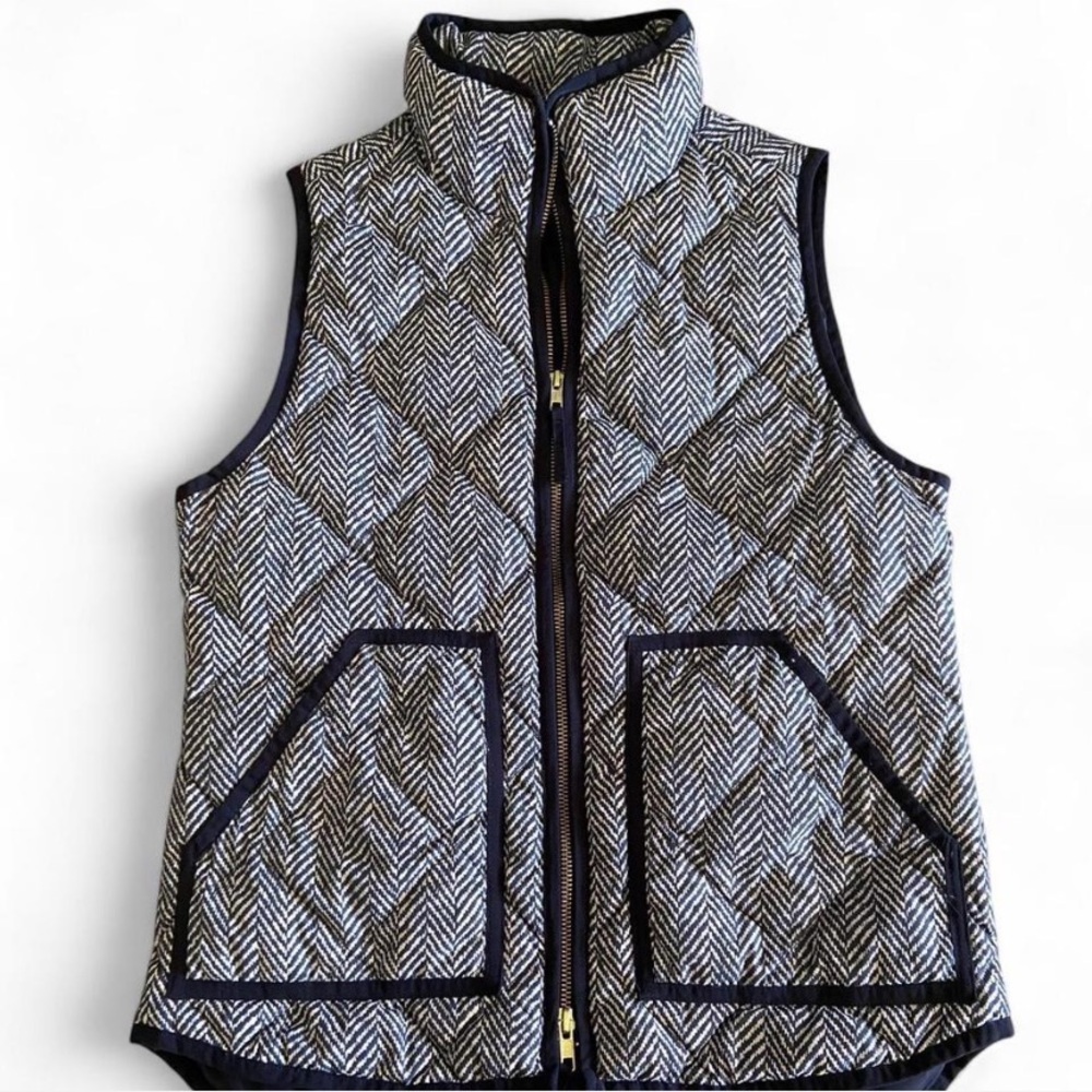 J.Crew Black & White Herringbone Quilted Vest Womens Size XS EUC‎ Fall Winter